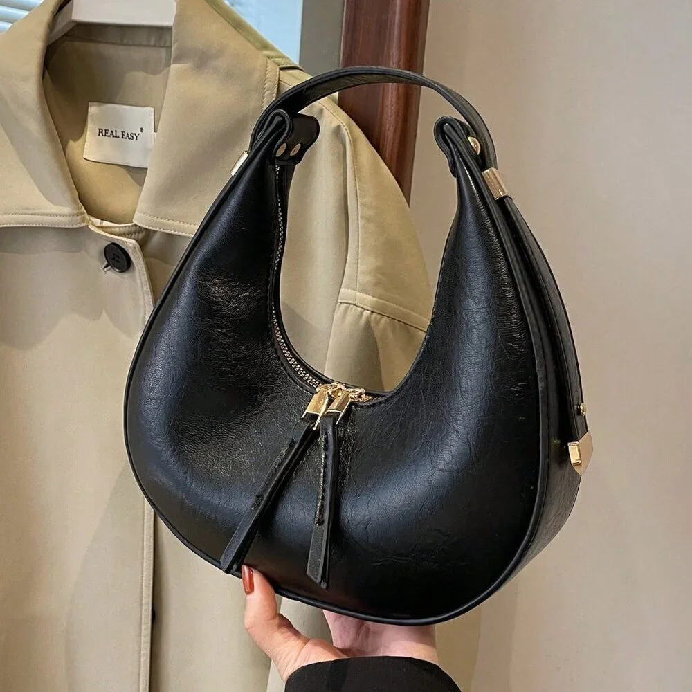 Black Elegant Women's Soft Faux Leather Hobo Bag - Picture 4 of 7